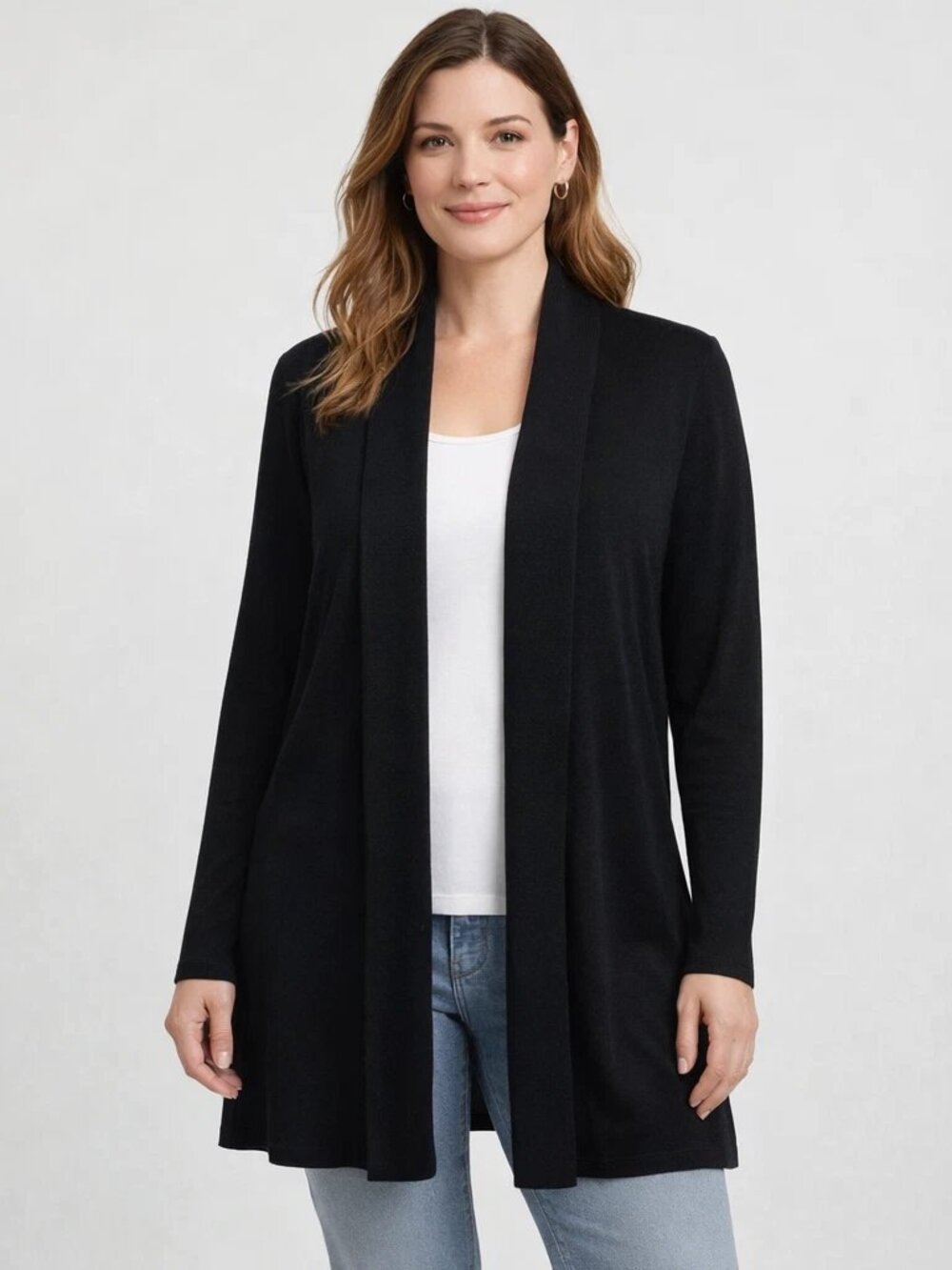 Premise Studio Black Shawl Collar Open Front Knit Cardigan Sweater XL Minimalist